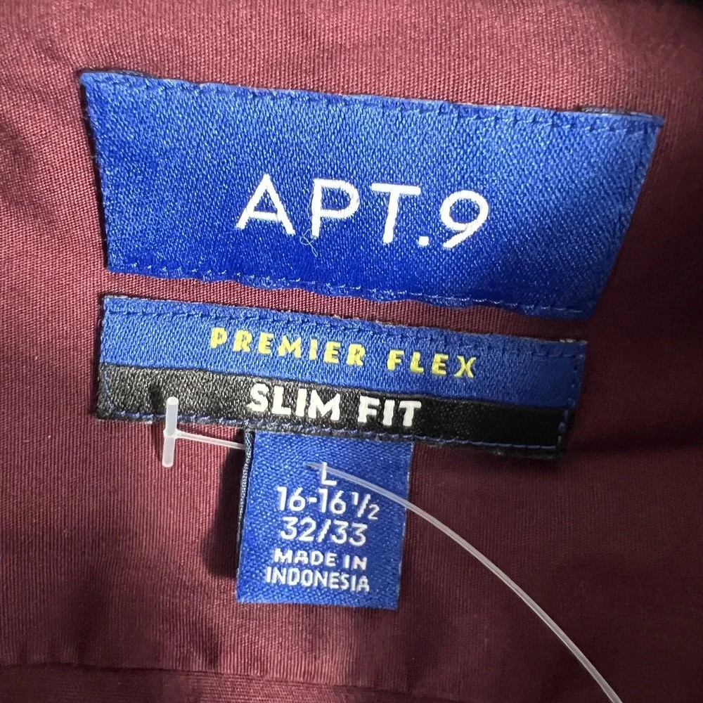 APT.9 Men's L 16-16.5 32/33 Slim Fit Premier Flex Burgundy Dress Shirt